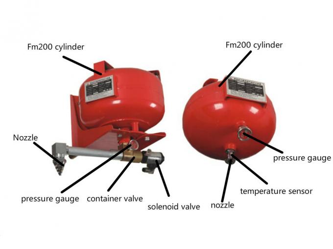 30L Heptafluoropropane FM200 Extinguishing System — hanging-type unit with cylinder, valve, and nozzle assembly